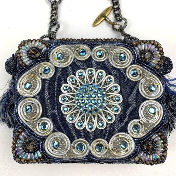 Mary Frances Bag Beaded mini evening purse blue tassel clutch art to wear - Picture 5 of 13
